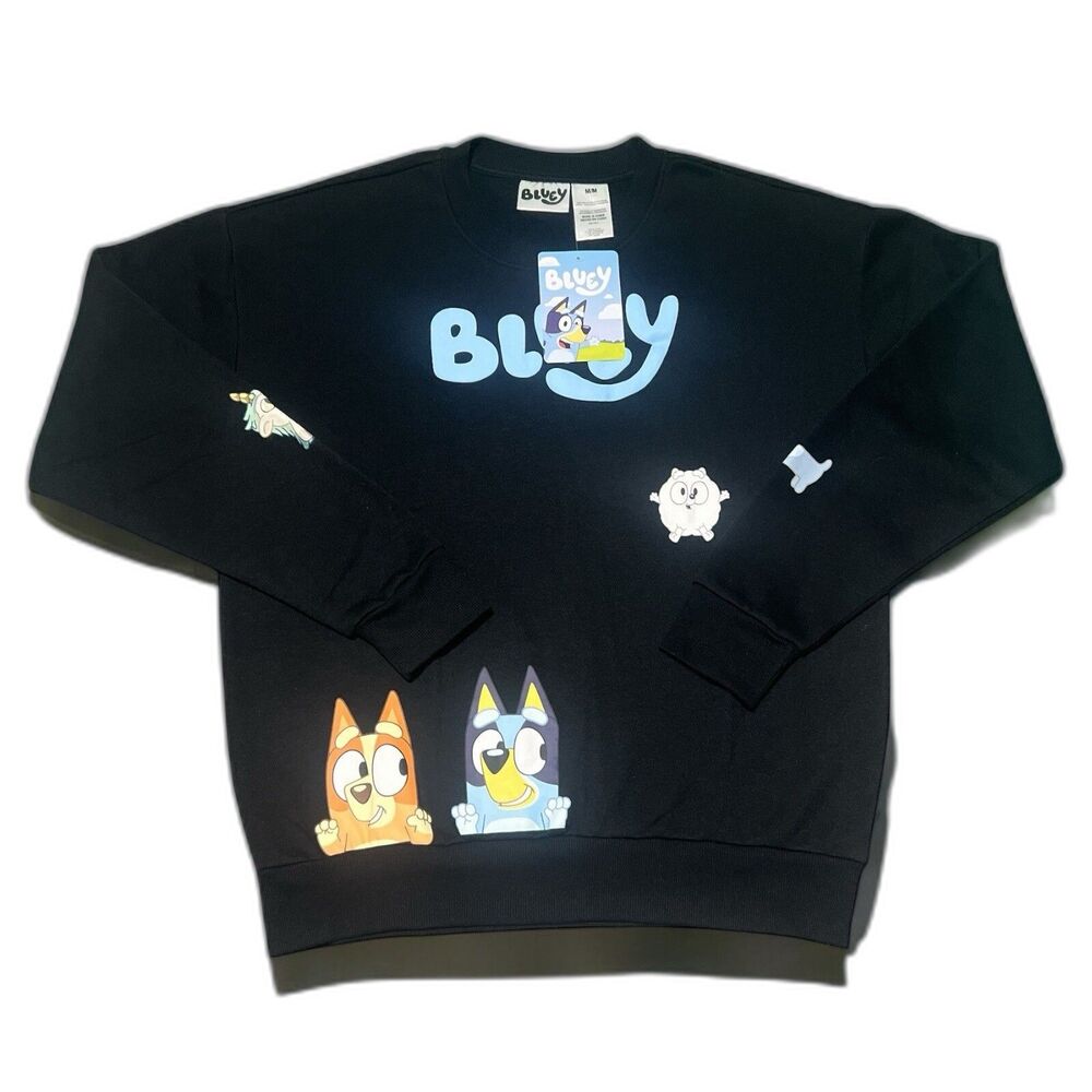 Bluey Sweatshirt Unisex Adult Medium Black Crewneck Bingo Disney NWT